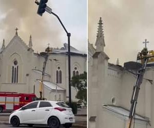Incêndio atinge igreja centenária em Flores da Cunha (RS) e mobiliza comunidade pela recuperação