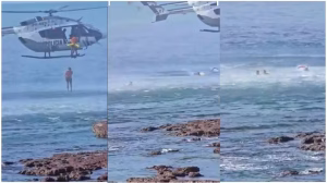 Homem tenta fugir nadando no mar e é capturado por helicóptero da polícia em Fortaleza