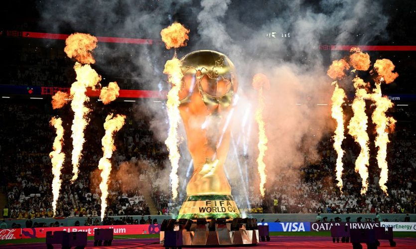 Soccer Football - FIFA World Cup Qatar 2022 - Group A - Qatar v Ecuador - Al Bayt Stadium, Al Khor, Qatar - November 20, 2022
General view of a giant replica World Cup trophy inside the stadium before the match REUTERS/Dylan Martinez