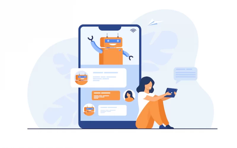 mulher-minuscula-usando-assistente-movel-com-chatbot_74855-7883