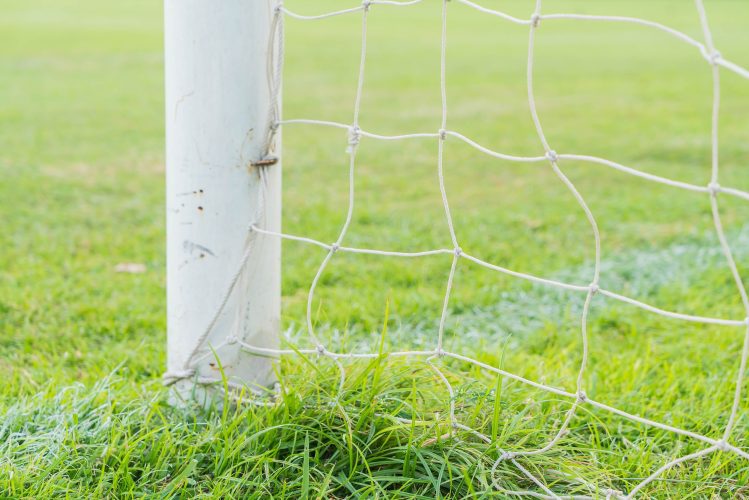 soccer goal football  on green grass field